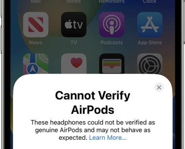 苹果iOS 已支持假冒检测AirPods，iPhone弹窗提醒不要连接